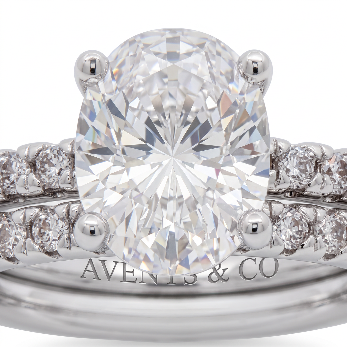 AV Dua™ Oval Ring Set with White Oval Stone – on White Gold