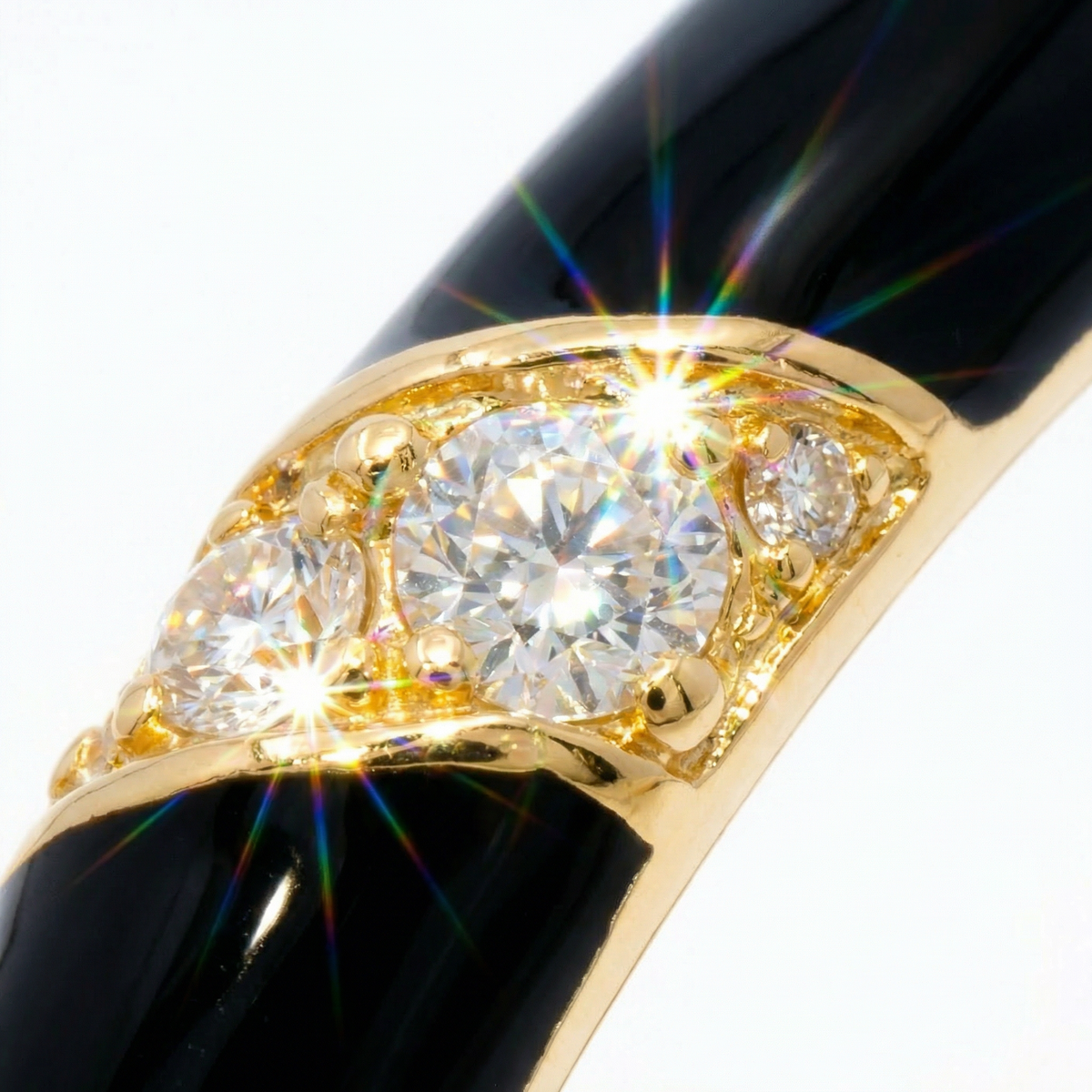 Black Gold Ring with White Round Stone – on Yellow Gold