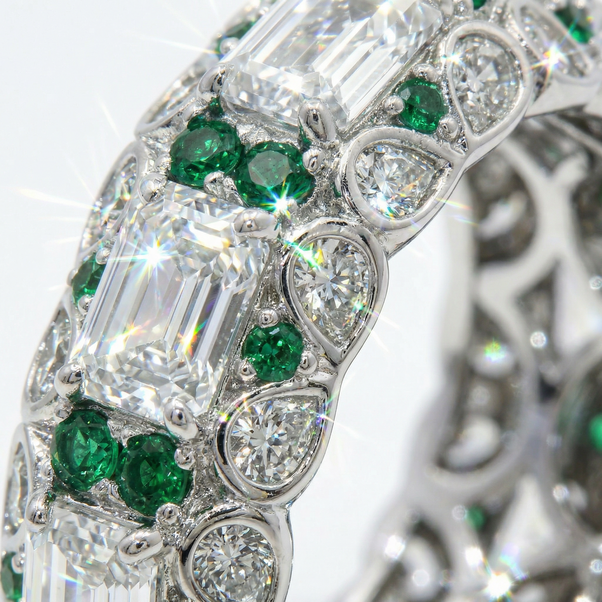 Greenfire Ring with White Emerald Stone – on White Gold