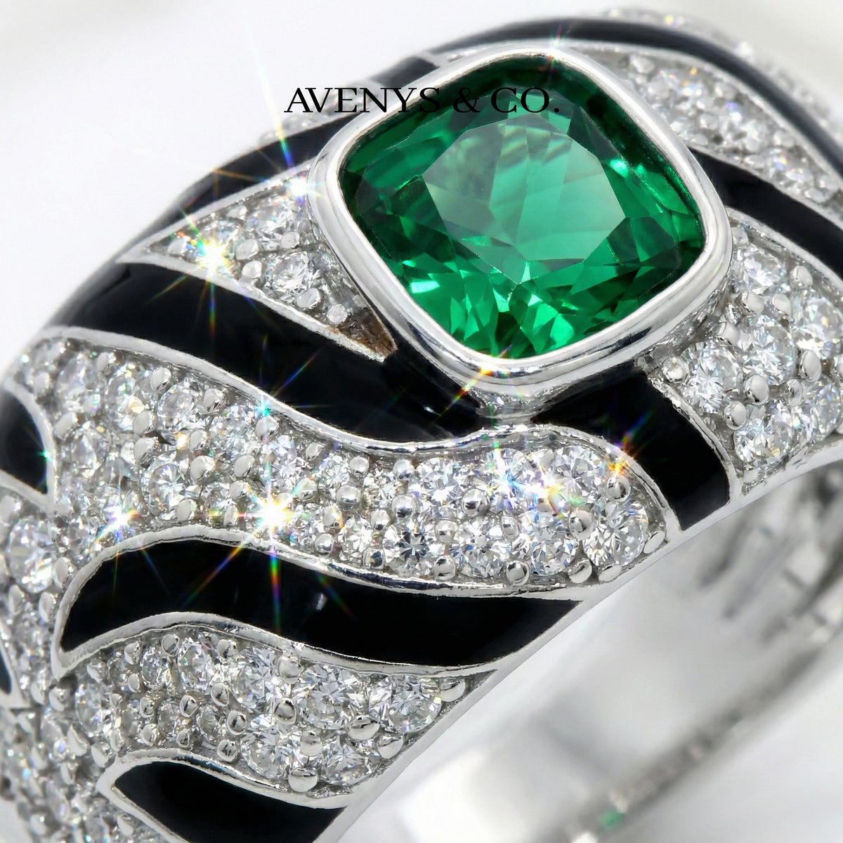 Tiger Ring with Green Cushion Stone – on White Gold