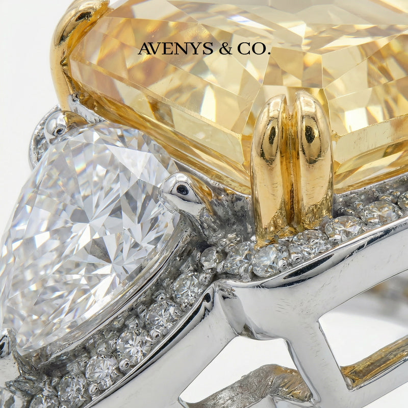 Queens Radiant Ring with Yellow Radiant Stone – on White Gold