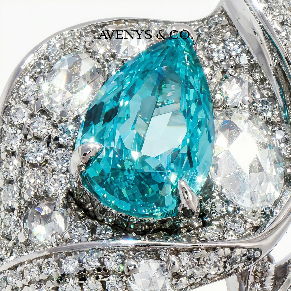 Siren Pave Ring with Paraiba Pear Stone – on White Gold