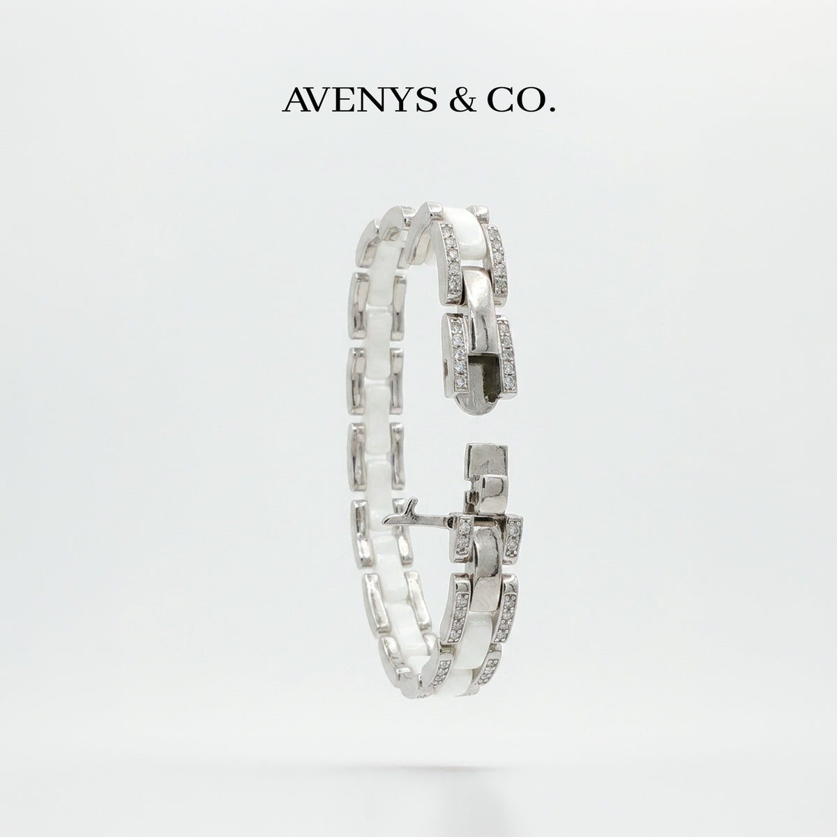 Connected Bracelet with White Round Stone – on White Gold