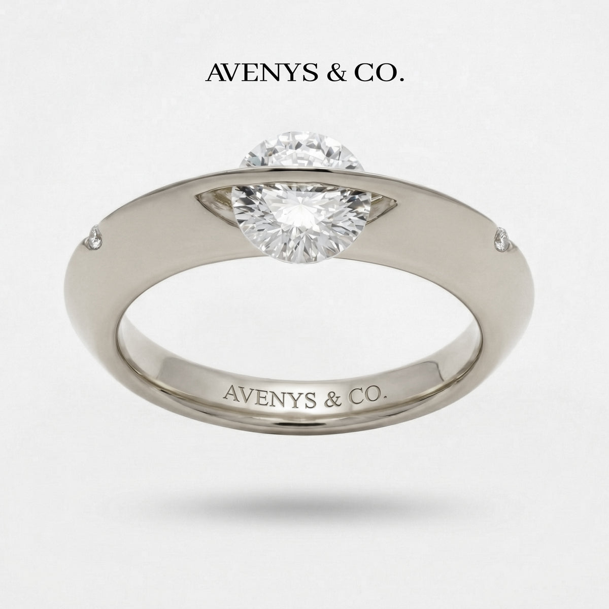Dancing Diamonds Slim Ring with White Round Stone – on White Gold