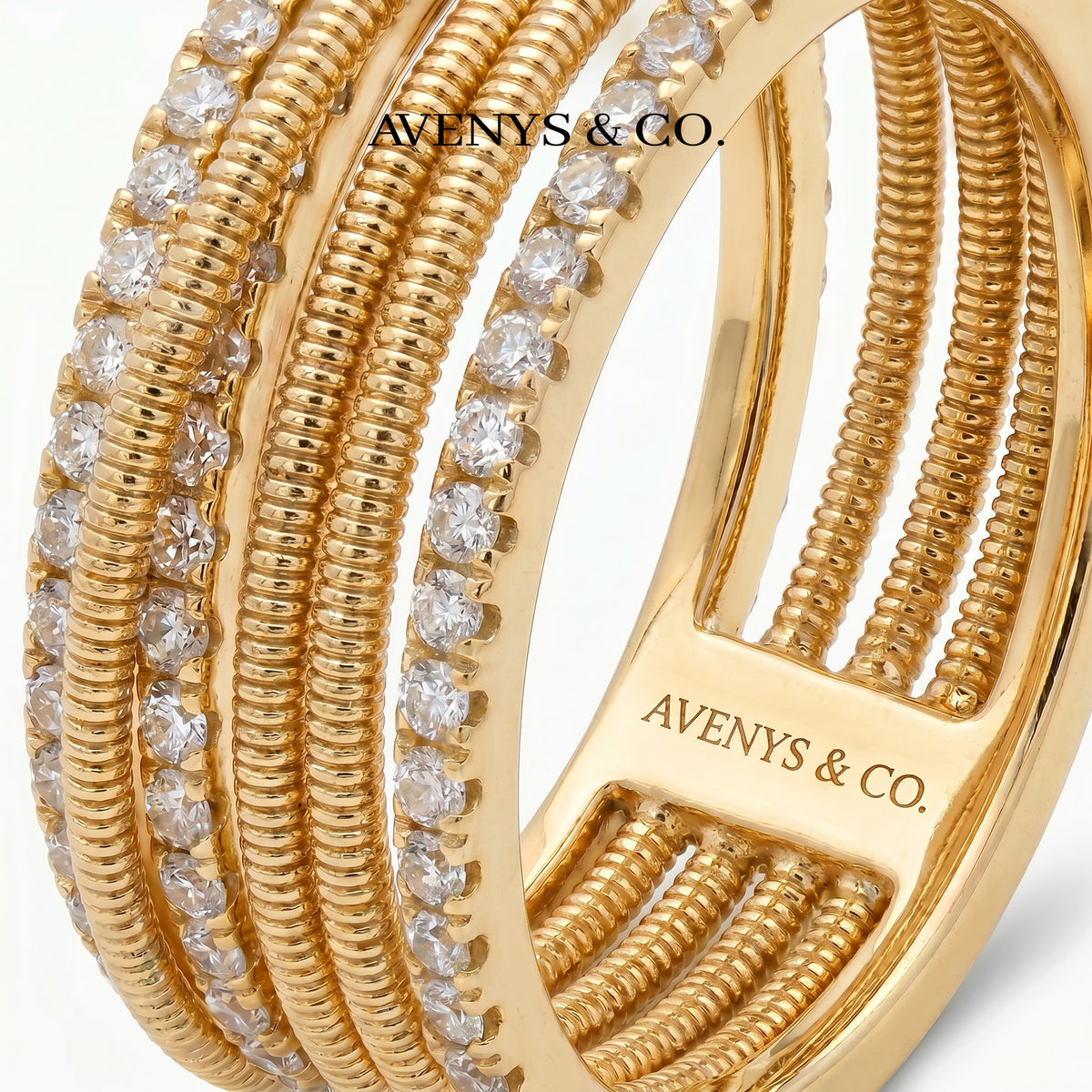 Crossline Wide Pave Ring with White Round Stone – on White Gold