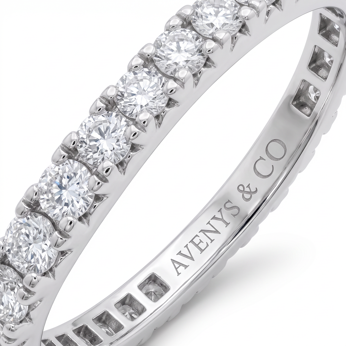 AV Forever™ French Pave Eternity Ring (2mm) with White Round Stone – on White Gold