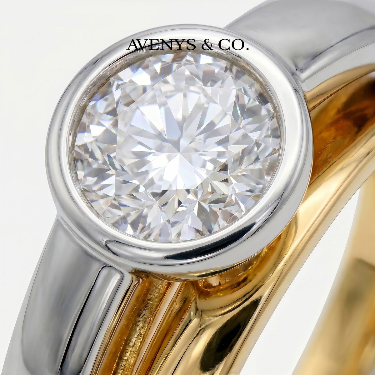 Double Stacking Solitaire Ring with White Round Stone – on Yellow Gold