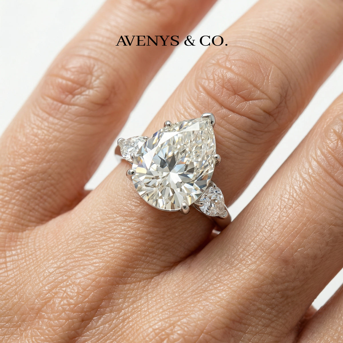 Pear Trilogy Ring with Champagne Pear Stone – on White Gold