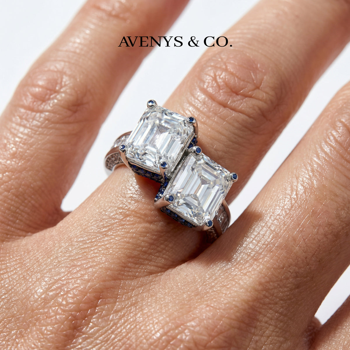 Princess Duo Ring with White Radiant Stone – on White Gold