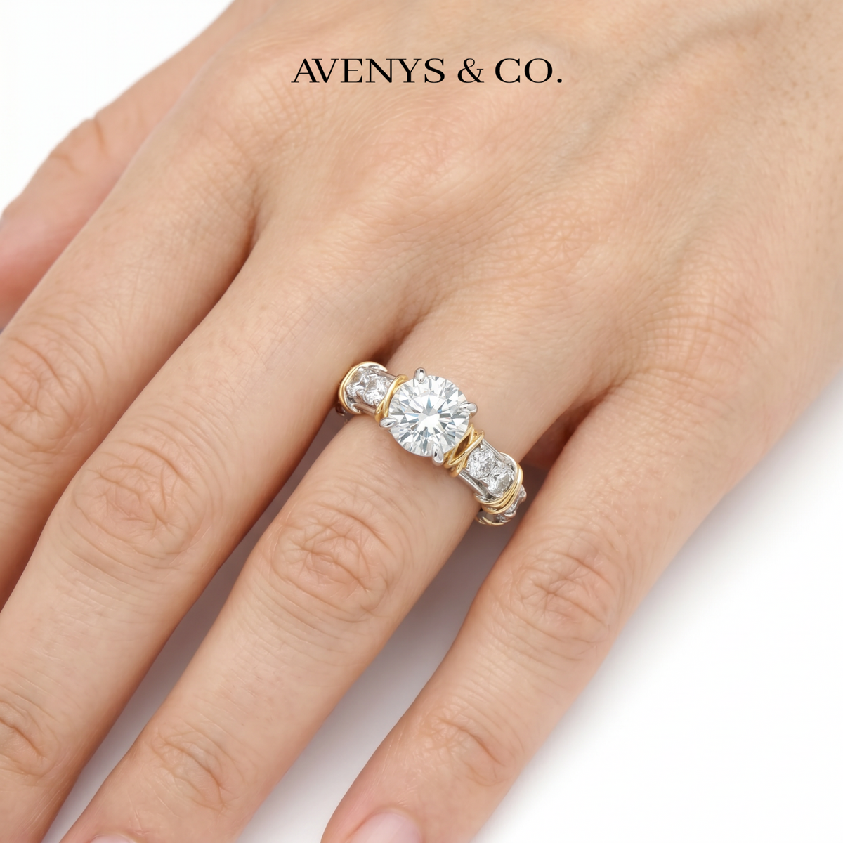 AV Signature Solitaire Ring with White Round Stone – on White Gold