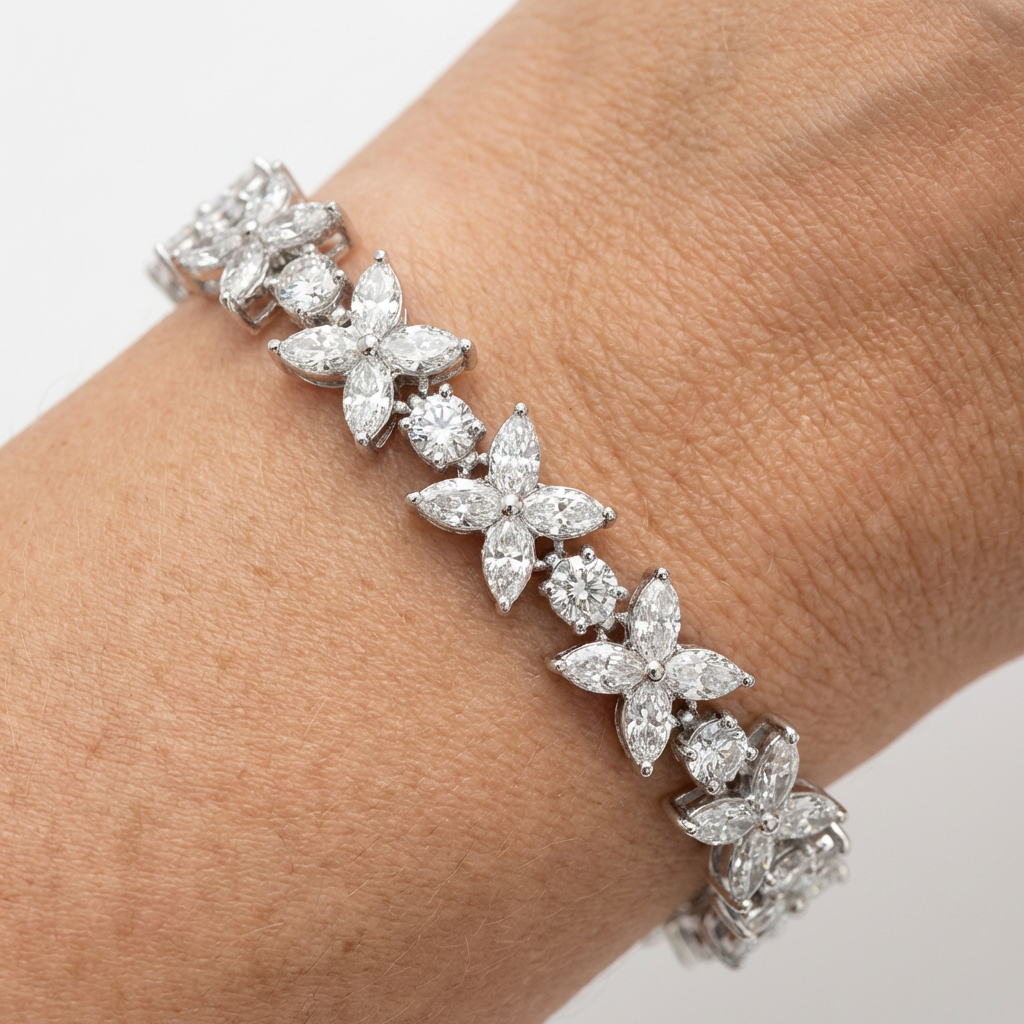 White Gold Marquise Pear Tennis Bracelet
