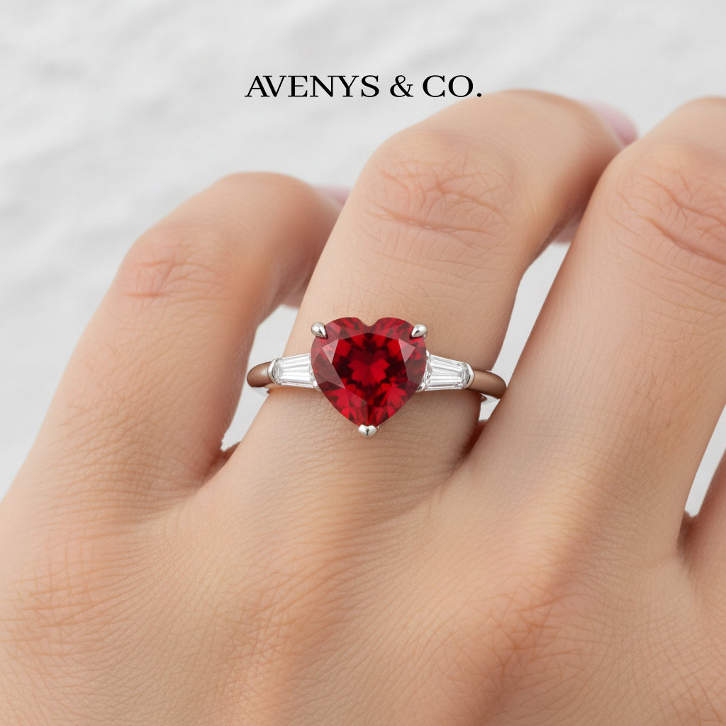 Love Heart Ring with Red Heart Stone – on White Gold