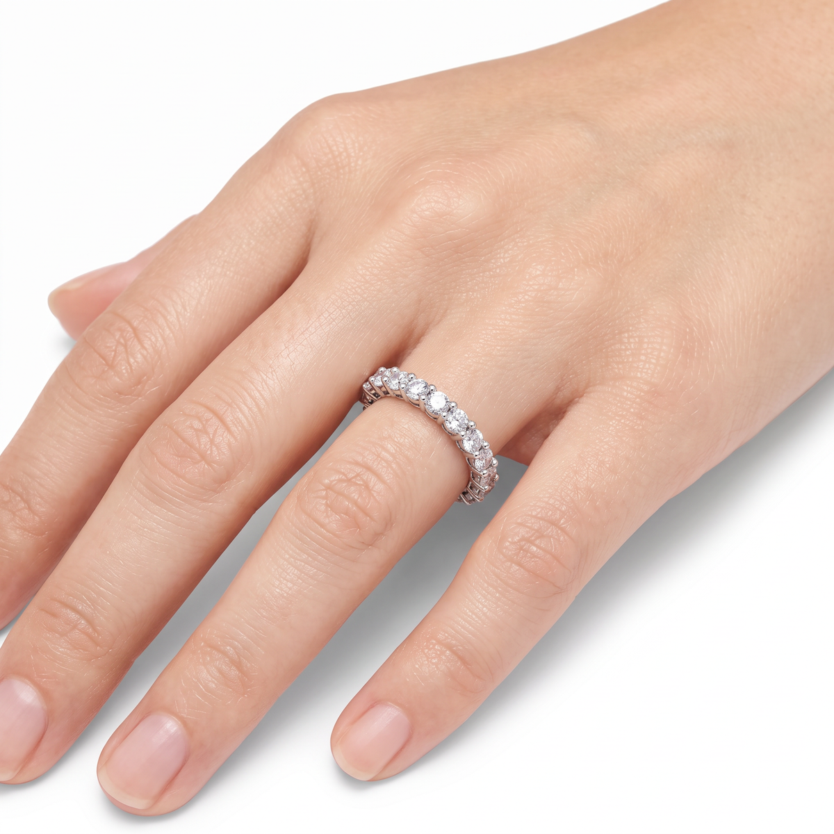 AV Forever™ Air Eternity Ring (3mm) with White Round Stone – on White Gold