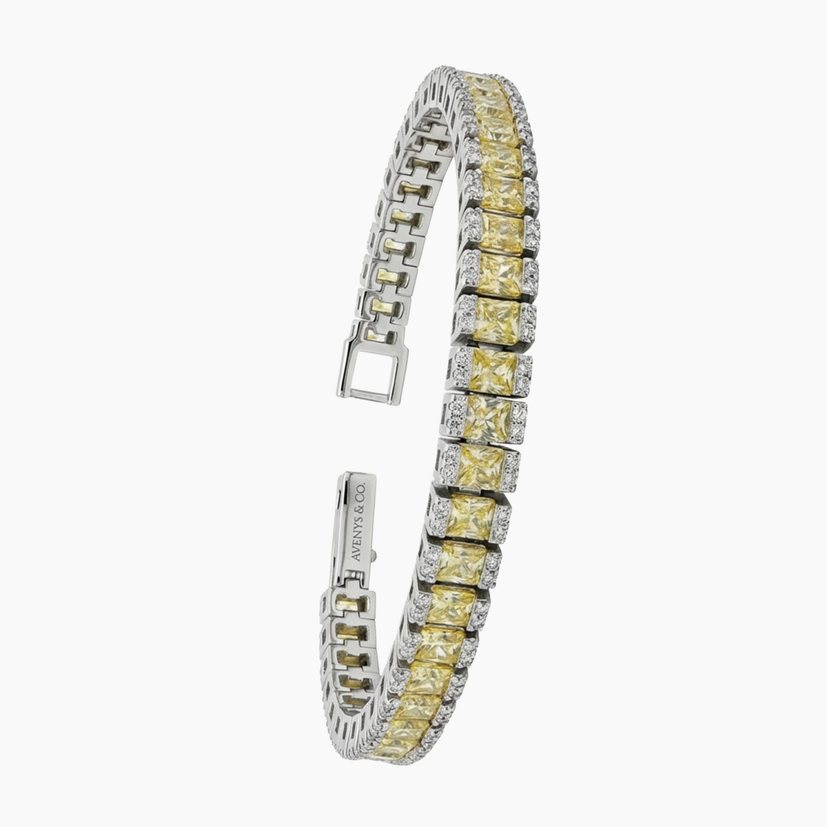 Sunshine Tennis Bracelet with Yellow Round Stone – on White Gold