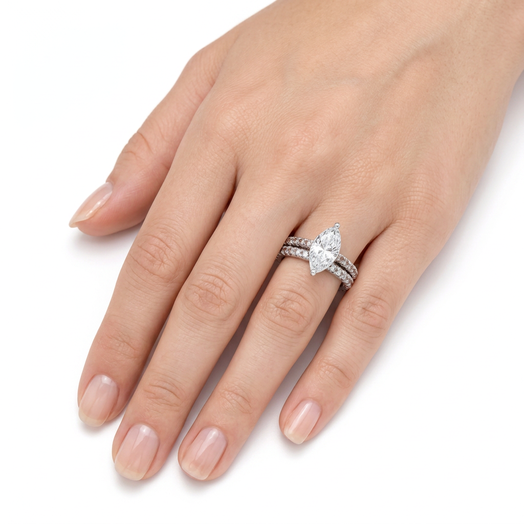 AV Dua™ Marquise Ring Set with White Marquise Stone – on White Gold