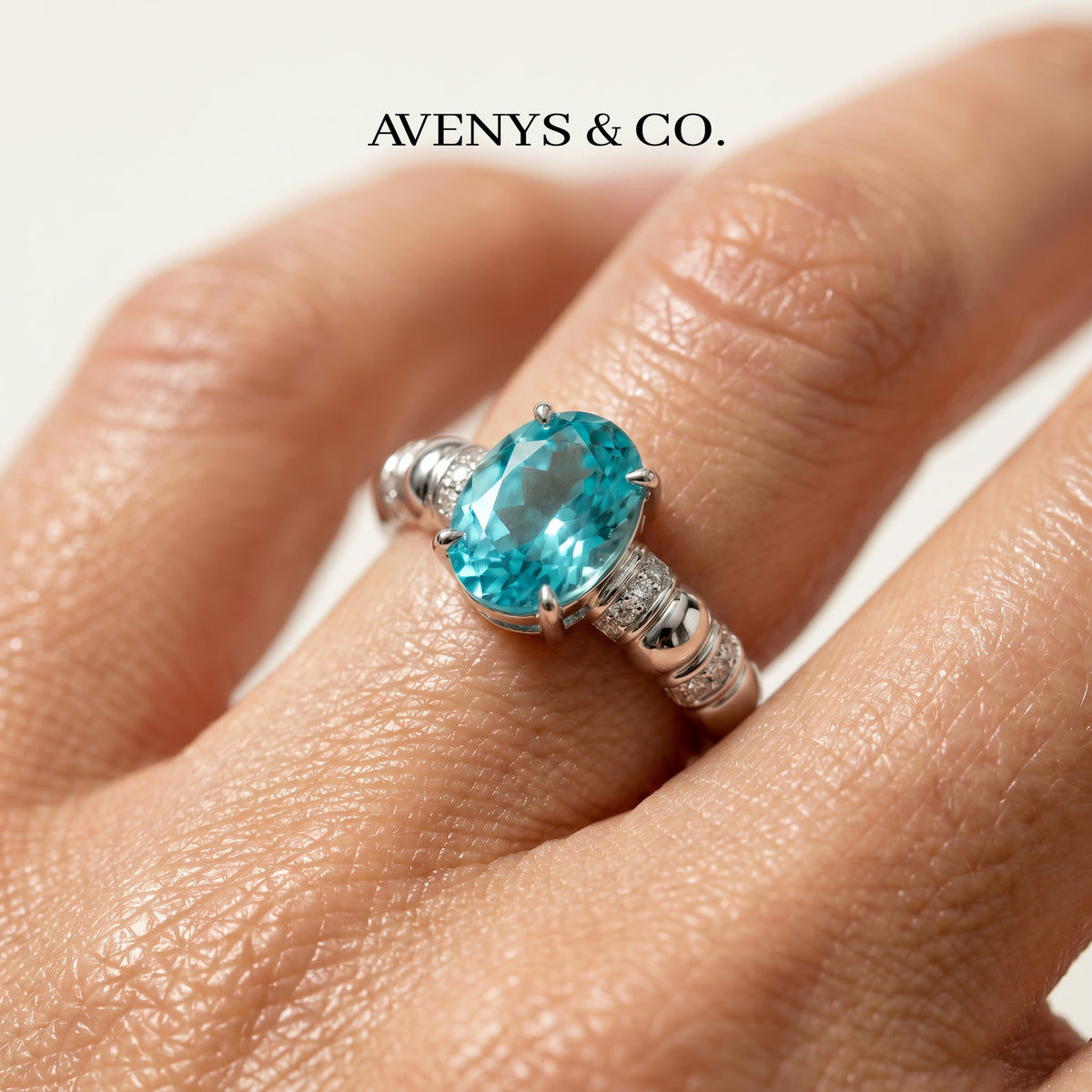 Oval Paraiba Solitaire Ring with Paraiba Oval Stone – on White Gold