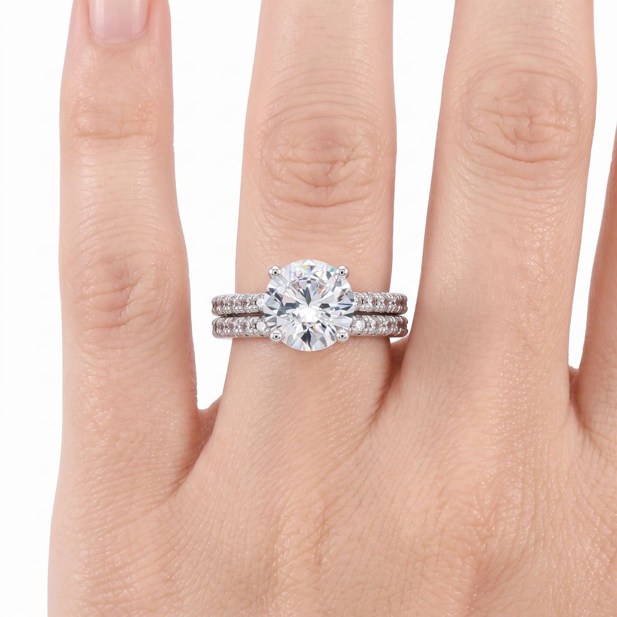 AV Dua™ Round Ring Set with White Round Stone – on White Gold