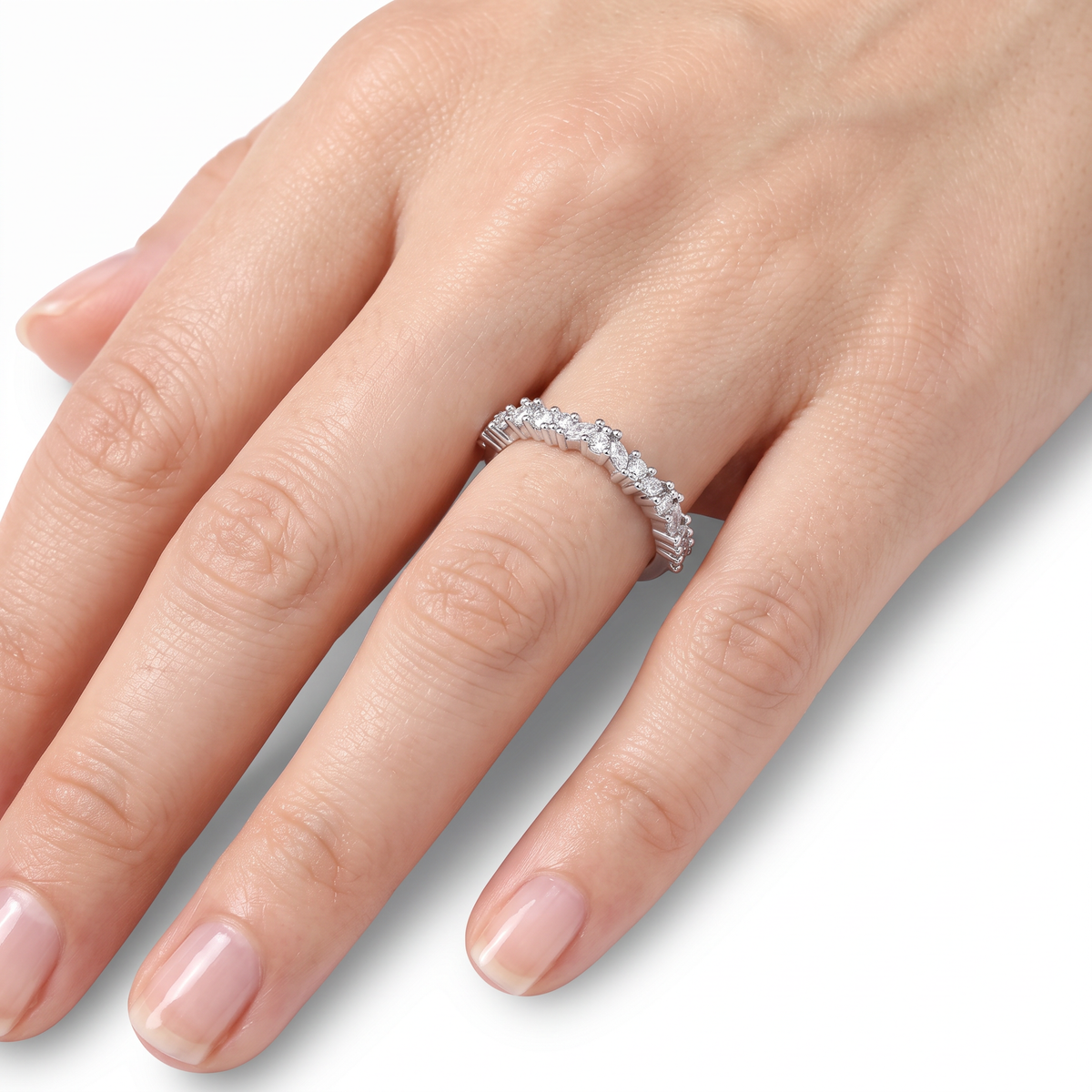 AV Forever™ Marquise Half  Eternity Ring (2mm) with White Marquise Stone – on White Gold