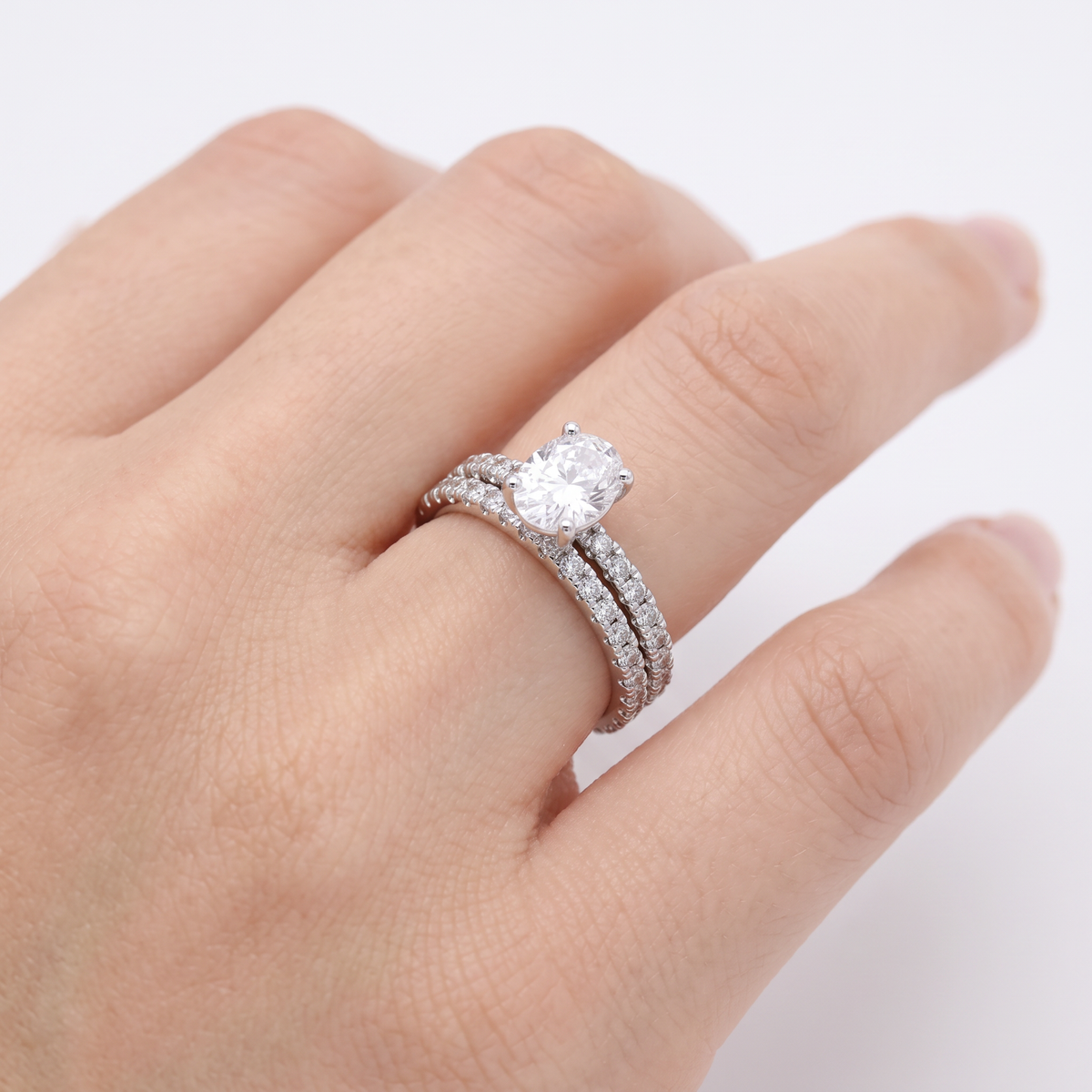 AV Dua™ Oval Ring Set with White Oval Stone – on White Gold
