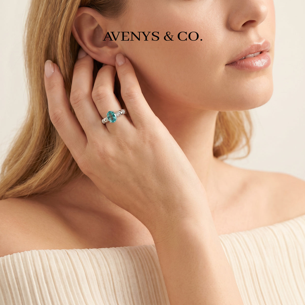 Oval Paraiba Solitaire Ring with Paraiba Oval Stone – on White Gold