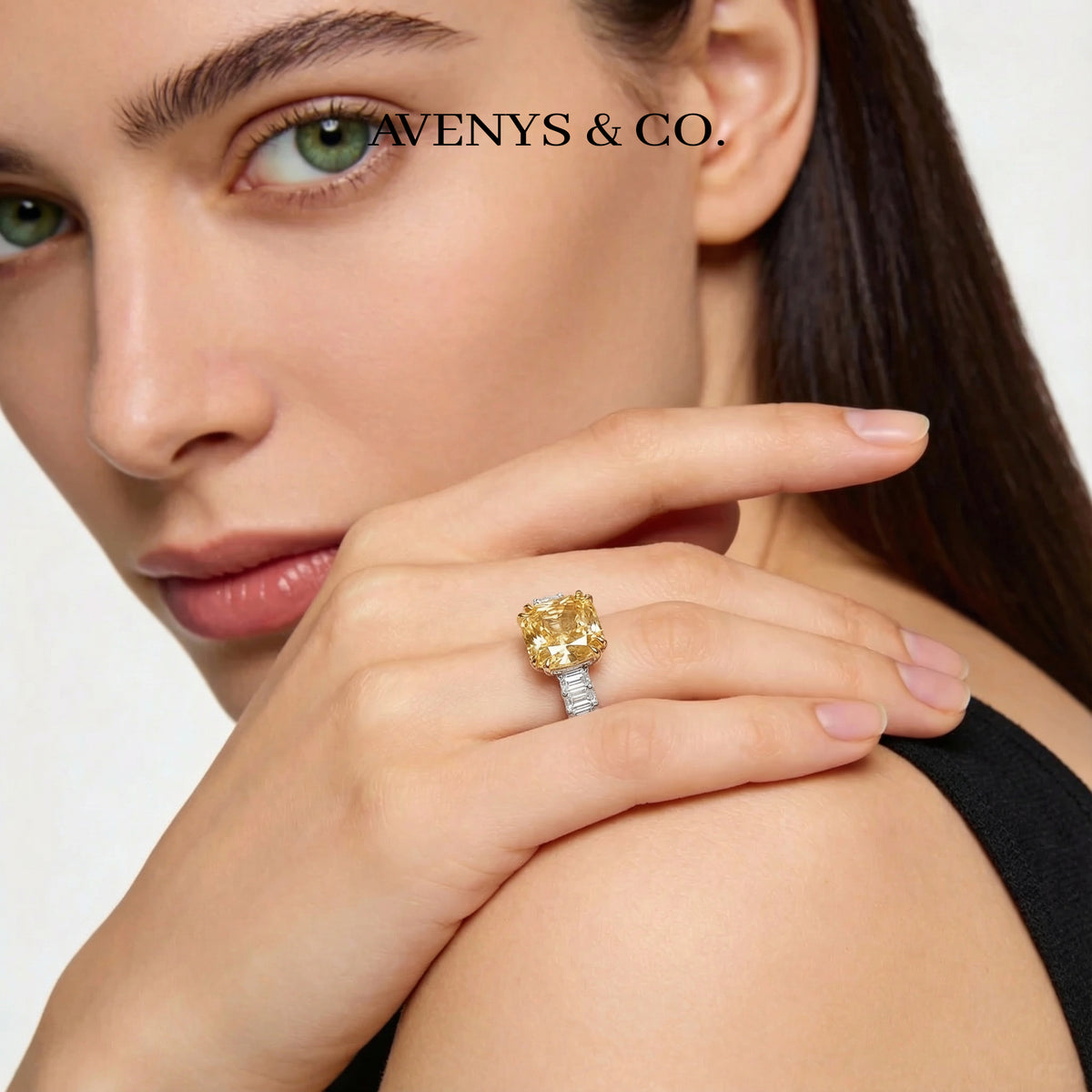 Crown Eternity Ring with Yellow Cushion Stone – on White Gold