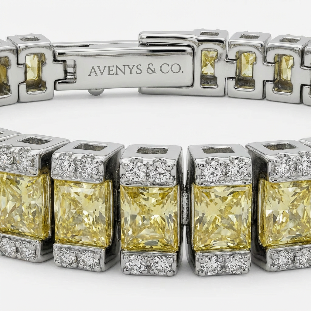 Sunshine Tennis Bracelet with Yellow Round Stone – on White Gold