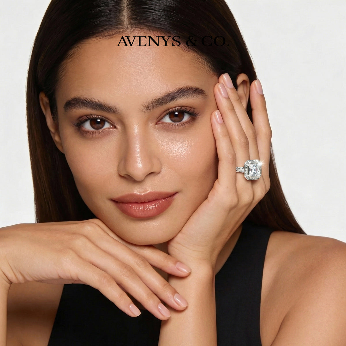 Radiant Frame Ring with White Radiant Stone – on White Gold