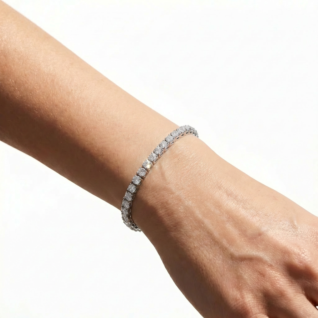 Classic Tennis Bracelet (3mm) with White Round Stone – on White Gold