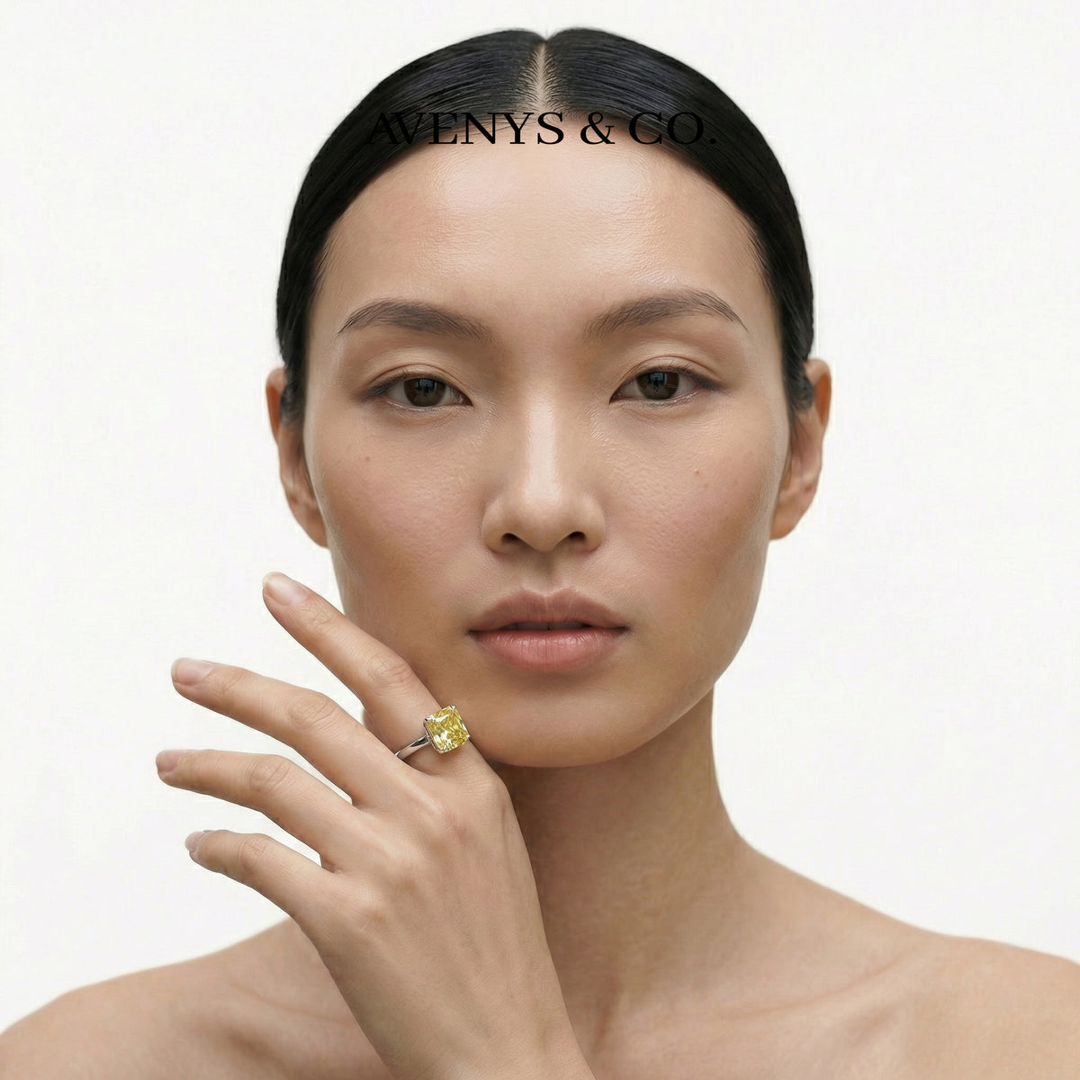 Princess Square Ring with Yellow Princess Stone – on White Gold