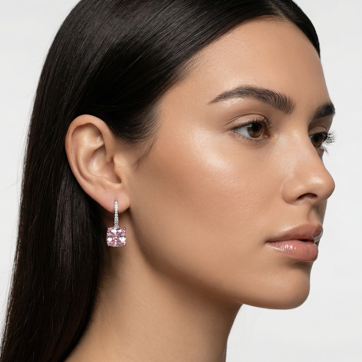 Princess Drop Earring with Pink Princess Stone – on White Gold