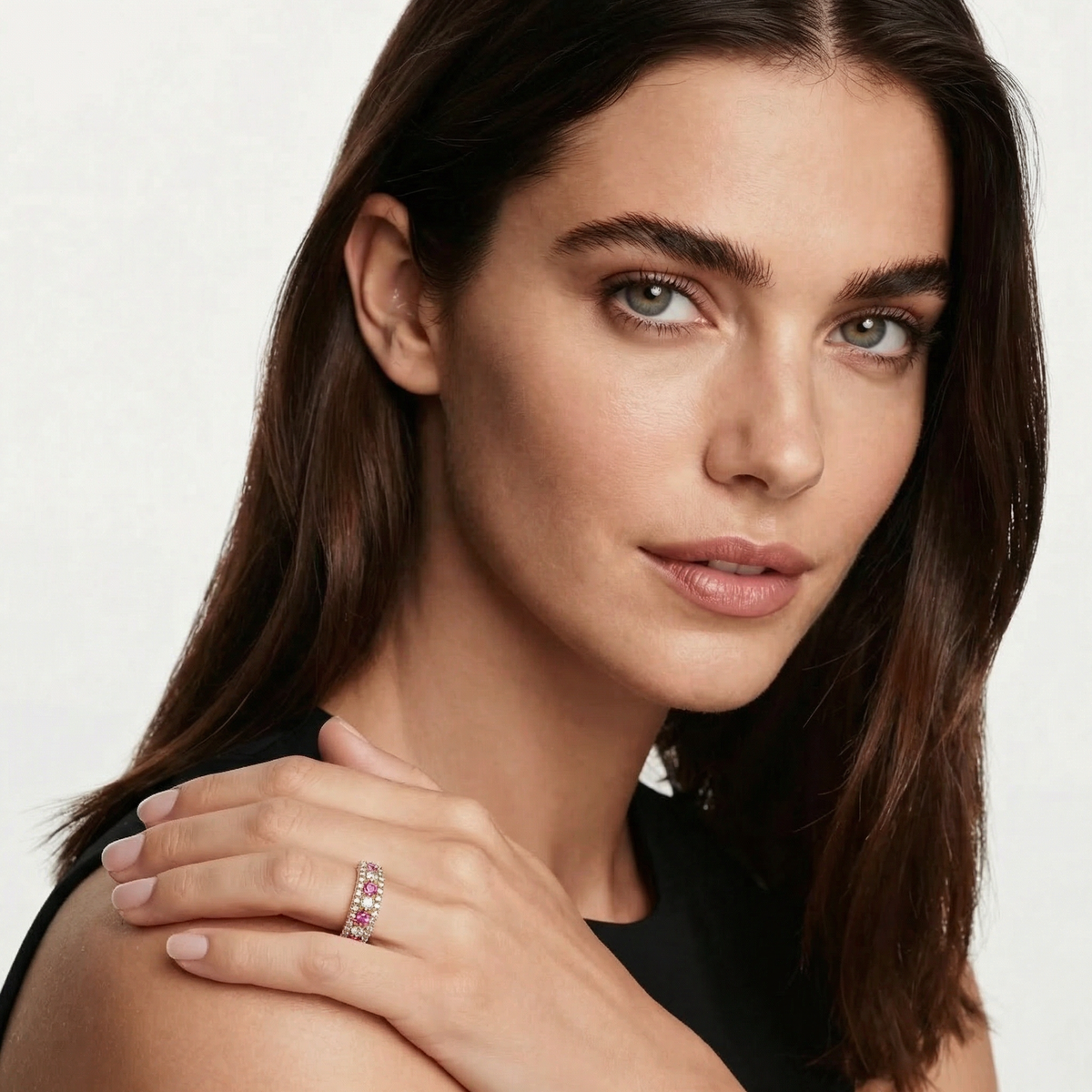 Rose Pave Band with Pink Round Stone – on Rose Gold