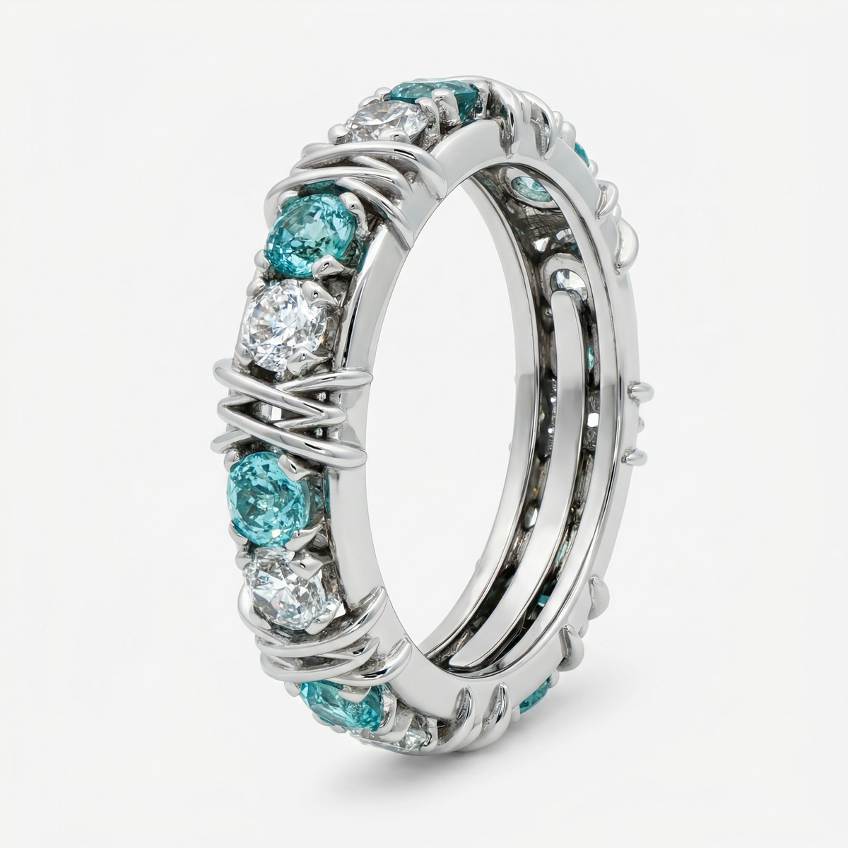 AV Signature Ring Mens with Paraiba Round Stone – on White Gold