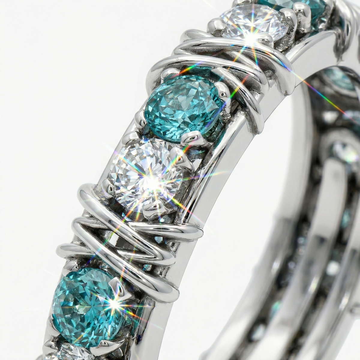AV Signature Ring Mens with Paraiba Round Stone – on White Gold
