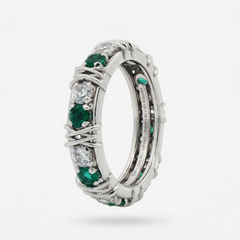 AV Signature Ring Mens with Green Round Stone – on White Gold