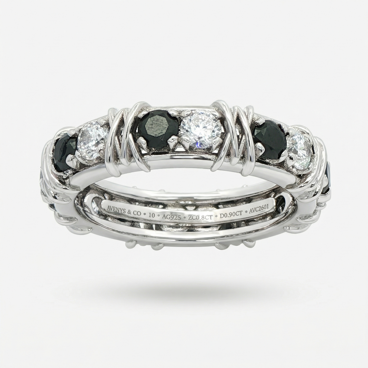 AV Signature Ring Mens with Black Round Stone – on White Gold