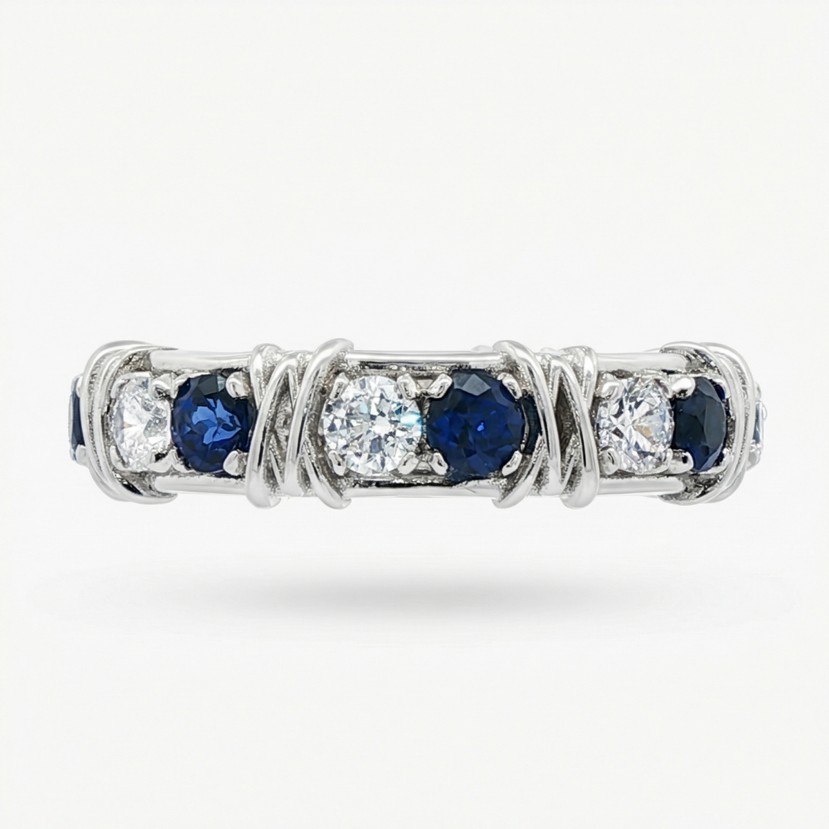 AV Signature Ring Mens with Blue Round Stone – on White Gold