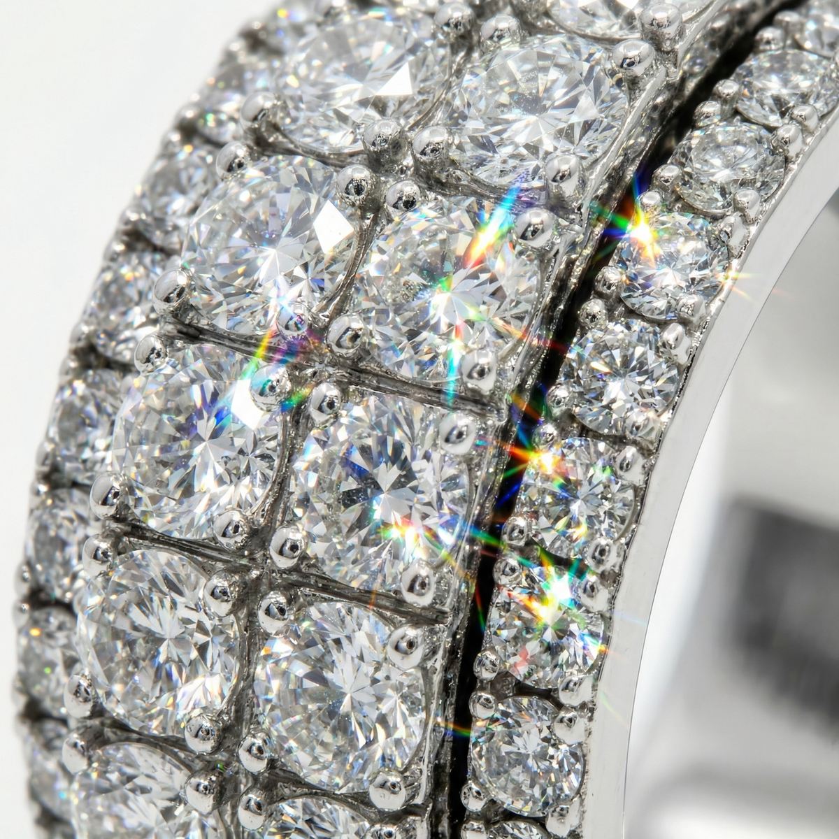 Motion Pave Ring with White Round Stone – on White Gold