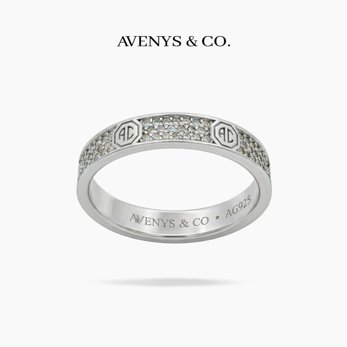 Halo Pave Slim Ring with White Round Stone – on White Gold