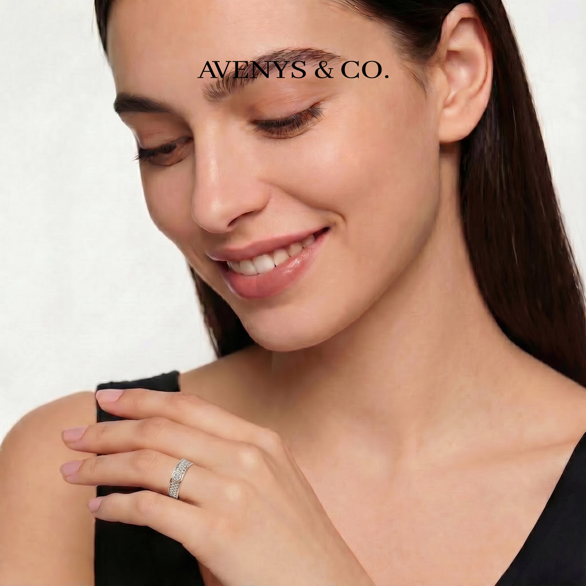 Halo Pave Slim Ring with White Round Stone – on White Gold