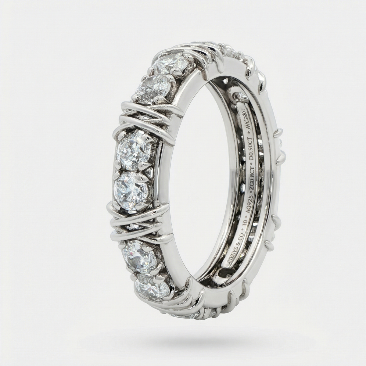 AV Signature Ring Mens with White Round Stone – on White Gold
