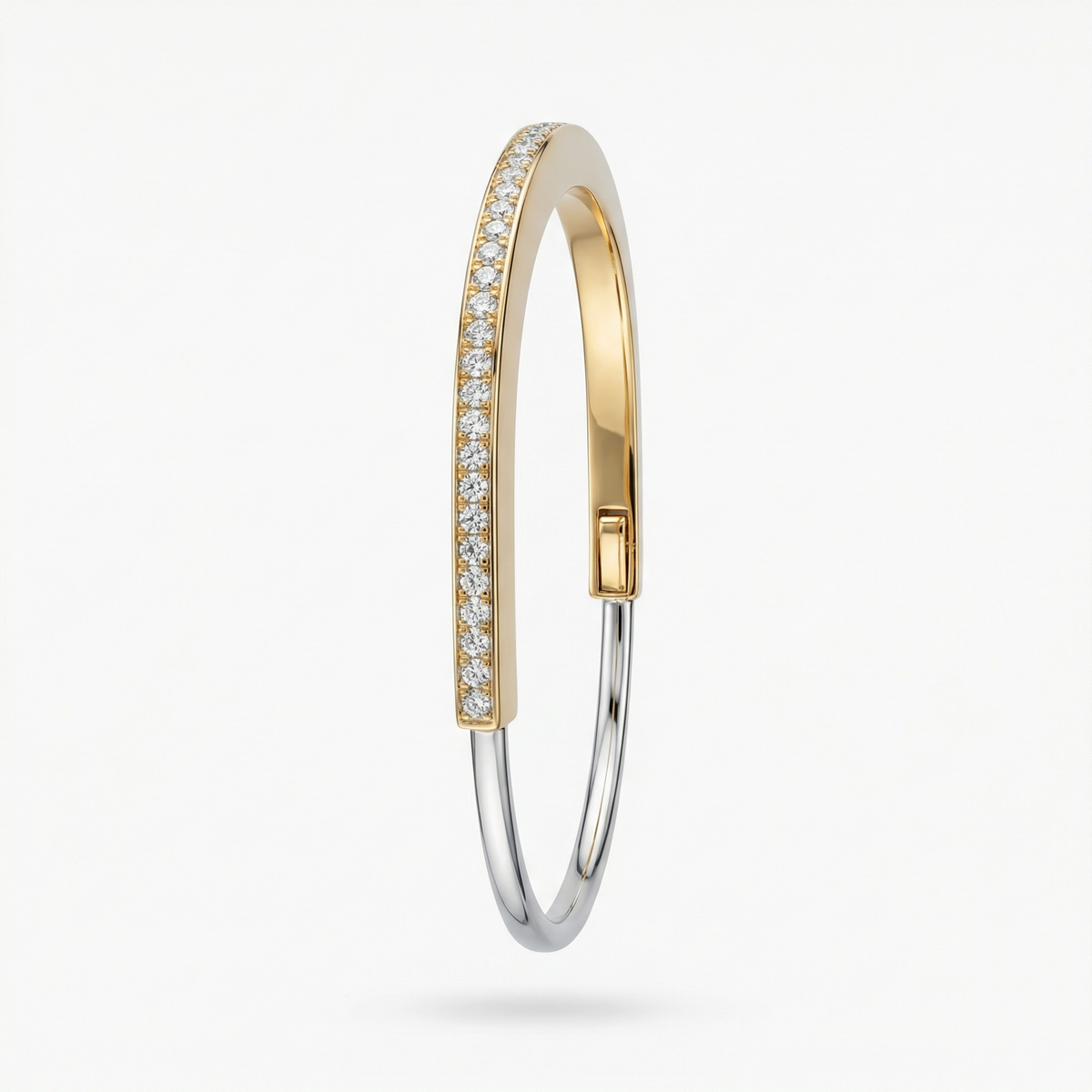 Lock Bangle with White Round Stone – on Yellow Gold