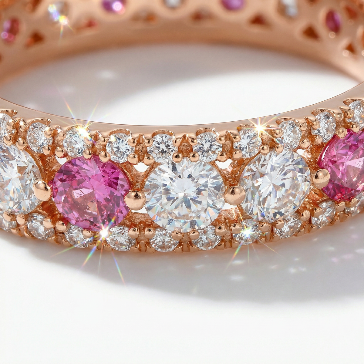 Rose Pave Band with Pink Round Stone – on Rose Gold