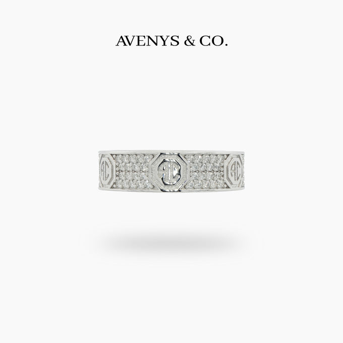 Halo Pave Ring with White Round Stone – on White Gold