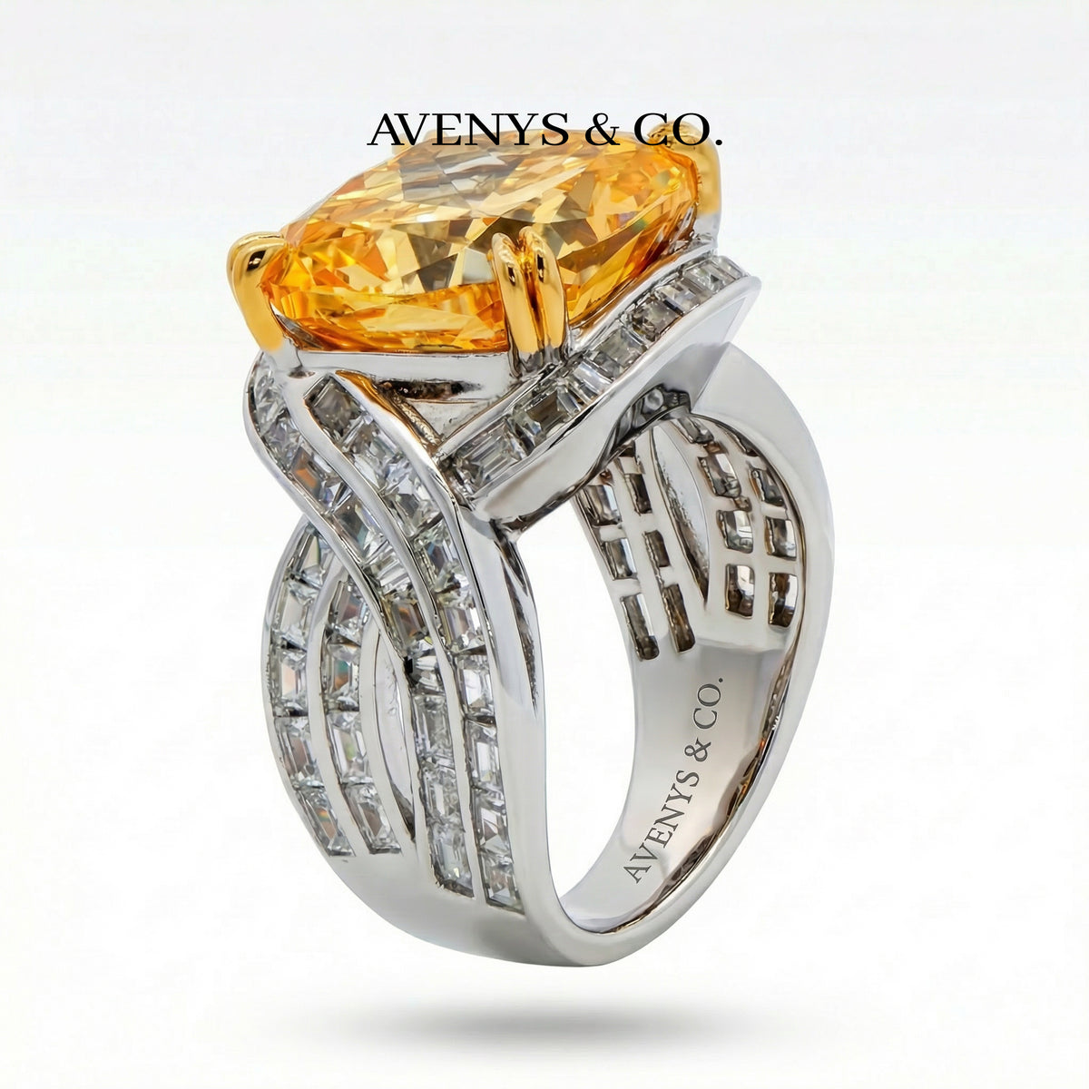 Citadel Pave Ring with Yellow Cushion Stone – on White Gold