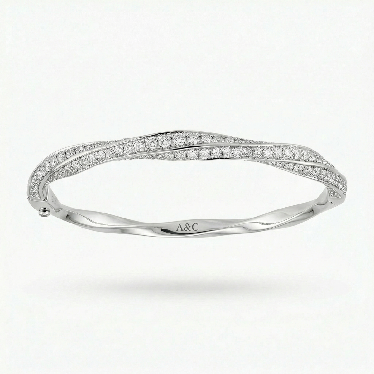 Spiral Bangle with White Round Stone – on White Gold