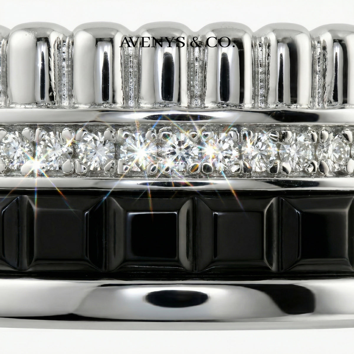 Quatre Ring Black with White Round Stone – on White Gold