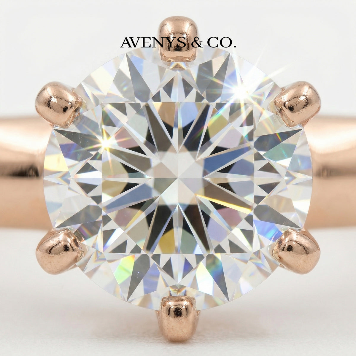 Delicate Solitaire Ring with White Round Stone – on Rose Gold