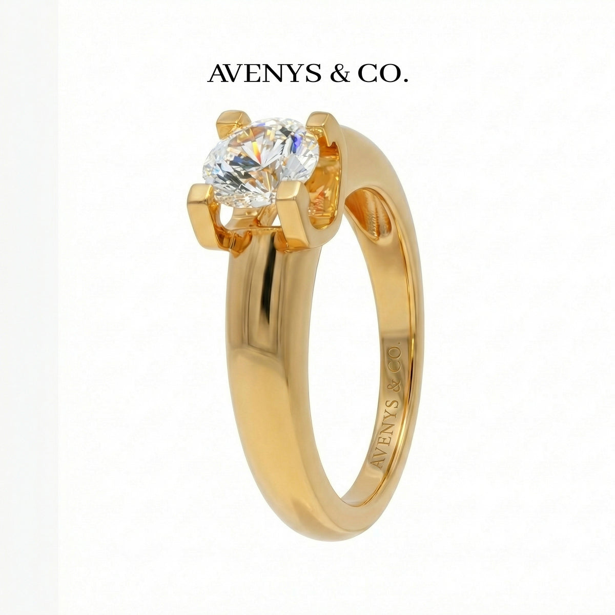 Suspension Max  Ring with White Round Stone – on Yellow Gold