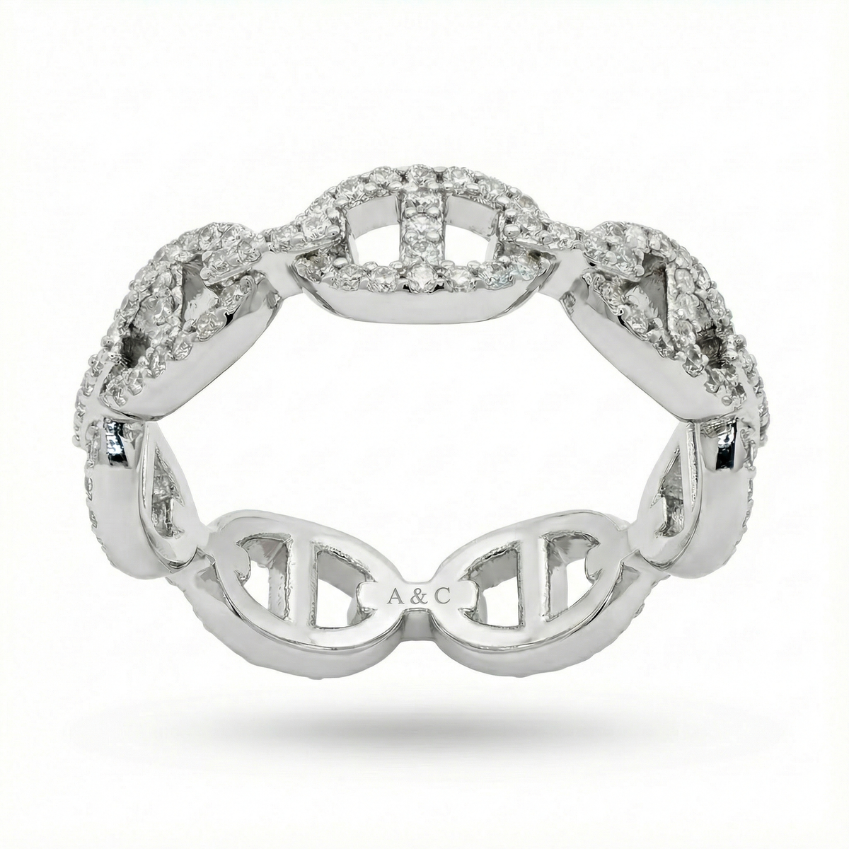 Bounded Pave Ring with White Round Stone – on White Gold