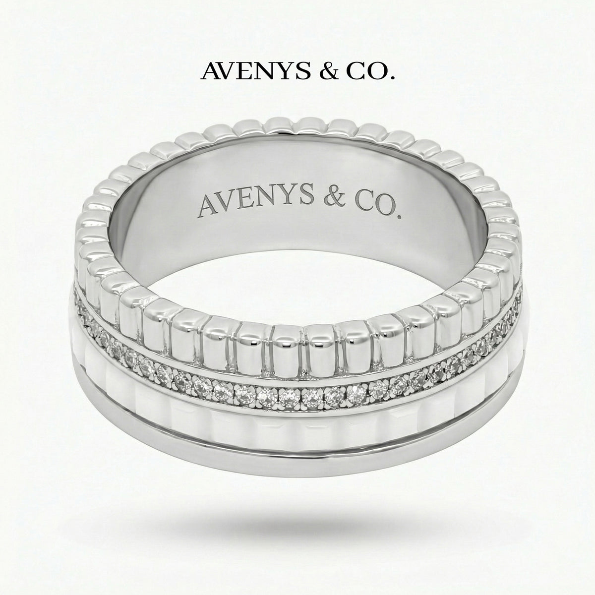 Quatre Ring with White Round Stone – on White Gold